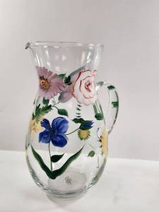 lot 115 image: Glass Pitcher with Painted Floral Design