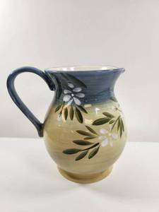 lot 117 image: Hand Painted Ceramic Pitcher with Floral Design and Leaf Motif