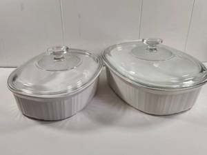 lot 126 image: Corning French White Casserole Dishes 2.8L Lot of 2 with Glass Lids