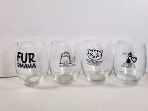 lot 145 image: Cat-Themed Stemless Wine Glasses Set of 4