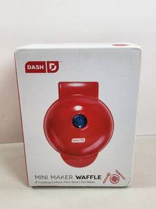 lot 152 image: Dash Mini Maker Waffle 4 Inch Cooking Surface Non-Stick 350 Watts New