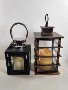 lot 181 image: 2 Decorative Candle Lanterns Black and Brown Frame