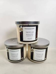 lot 189 image: Huntington Home Vanilla Scented Candle 14 oz Soy Blend Set of 3