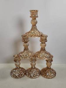 lot 193 image: Candle Holder Set Glass Filigree Patterned