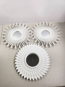 lot 196 image: White Sunburst Wall Mirrors 3-Piece Set with Glass Centers