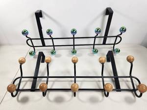 lot 203 image: Metal Wall-Mount Coat Rack Set of Two
