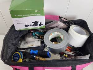 lot 242 image: Tool &amp Supplies Lot with Tape, GE Timer, Screwdrivers, Hardware and More