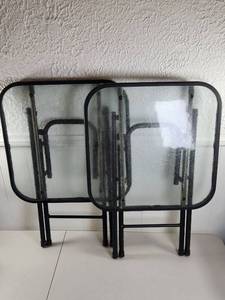 lot 251 image: Folding Glass and Metal Outdoor Tables