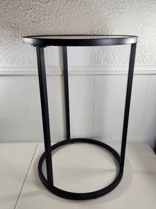 lot 252 image: Black Round Side Table with Metal Frame