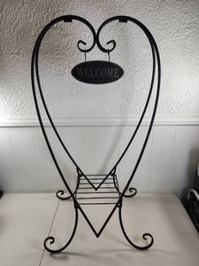 lot 254 image: Metal Welcome Sign Easel Stand with Scrolled Feet
