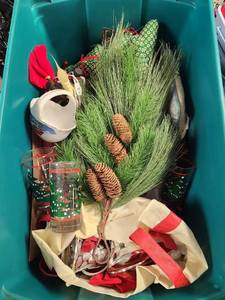 lot 274 image: Holiday Decorative Lot Greenery Pinecones Vases Ornaments Figures
