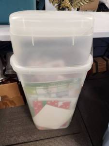 lot 280 image: Gift Wrap and Ribbon Storage Lot with Organizer Container
