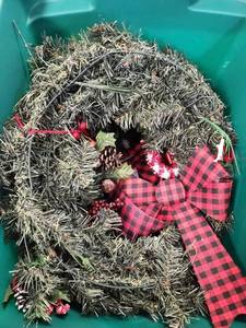 lot 283 image: Evergreen Holiday Wreaths with Red Plaid Bow and Decorative Accents
