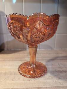 lot 1000 image: Imperial Marigold Iridescent Glass Carnival Bowl Pedestal Dish