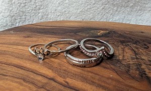 lot 3104 image: Silver-Tone Rings with Stone and Metal Accents Pink Accents - 4 ct