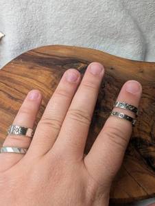 lot 3105 image: Silver-Tone Bands with Stamped Designs Ring Lot - 4 ct