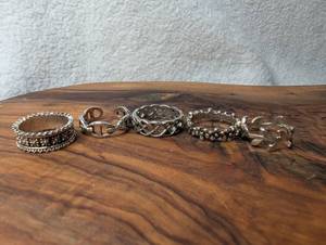 lot 3106 image: Decorative Metal Rings with Textured Details Adjustable andor Toe Rings - 5 ct