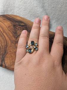 lot 3107 image: Gold-Tone Statement Ring with Black and Blue Stones
