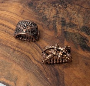 lot 3108 image: Copper Color Stretch Rings with Beaded and Ornamental Details-2ct