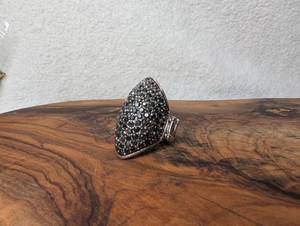 lot 3112 image: Large Pave Crystal Teardrop Statement Ring Silver-Tone-Stretch Band