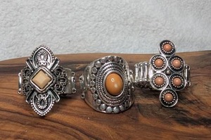 lot 3118 image: Fashion Rings with OrangeTan Stone and Metal Details-Stretch Band-3ct