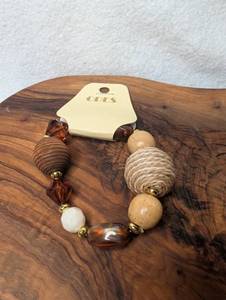 lot 3206 image: ODES Beaded Bracelet with Wood Wrapped and Amber Beads-new