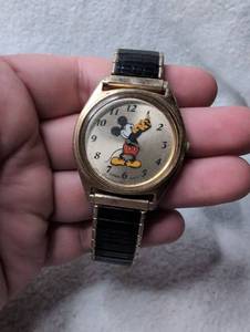 lot 3209 image: Mickey Mouse Character Watch Black Leather Strap