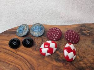 lot 3305 image: Decorative Plastic Button Earrings Blue Red Black White - 4 ct