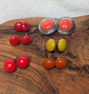 lot 3306 image: Vintage Earrings Red Yellow Orange with Metal Backs- 6 ct