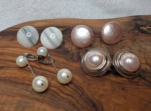 lot 3307 image: Pearl Earring Lot Studs, Dangles, Clips - 4 ct