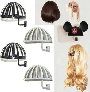 lot 19041 image: Pmsanzay 4 Pack Wall Mount Hanging Wig Stand, Wig Drying Holders, Plastic Wigs and HatsCap Rack Styling Drying Display Hangers, hold the shape of the wig and are EASY TO MOUNT. (2 Black2 White) - Retail $21