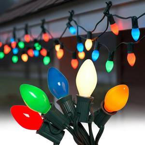 lot 19044 image: SUNSGNE 25Ft Multicolor Christmas Lights Outdoor, C7 Vintage Christmas String Lights with 27 Multicolor Ceramic Bulbs(2 Spare) for Holidays, Christmas Prom Party Wedding- Green Wire - Retail $26