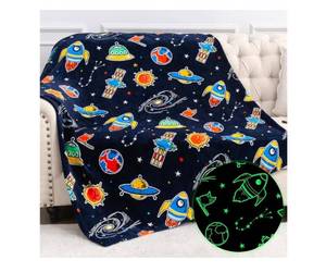 lot 19054 image: Space Toys Gifts Outer Space Galaxy Glow in The Dark Blanket 50x60 Inch Outer Space Gifts Blanket for Boys Girls Birthday Easter Halloween Christmas - Retail $20