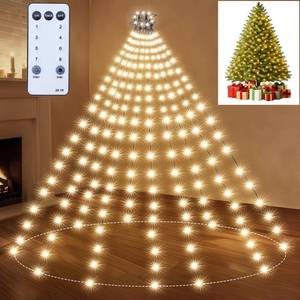 lot 19057 image: Christmas Tree Lights WarmWhite Christmas Lights Outdoor Indoor 400Led 10 Lines with 8 Lighting Modes, Timer and Remote Control, Fairy Lights for Wedding Home Party 6Ft - 9Ft Xmas Tree Decorations - Retail $20