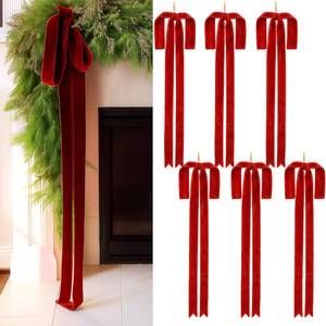 lot 19078 image: Janinka 6 Pcs Red Large Velvet Christmas Swag Bow 31.5 x 23.6 inch Vintage Christmas Ornament Rustic Velvet Staircase Wreath Bows Xmas Tree Topper Bows Large Bow for Outdoor