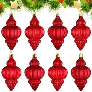 lot 19092 image: Soulchen Red 8 Pcs 5.1 Inch Shatterproof Finial Christmas Ornaments Rustic Finial Vintage Ornaments Xmas Hanging Decor Christmas Tree Decorations for Holiday Farmhouse Home Decoration - Retail $26