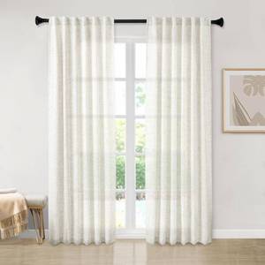 lot 19094 image: MEETBILY 94 Inches Long Semi Sheer Linen Curtains for Living Room 2 Panels, Back Tab Rod Pocket Linen Blend Drapes Modern Airy Privacy Cream Curtains for Bedroom Cottage Farmhouse Decor 50x94 Length - Retail $35