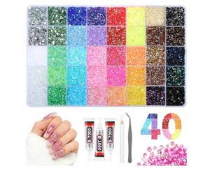 lot 60123 image: 4mm Resin Rhinestones 40000Pcs, Bedazzling Kit with B7000 Glue, Tweezers & Pickup Pen, 40 Colors for Nail Art, DIY Crafts, Clothes, Shoes, Art Painting & Decorations (40 Colors 4mm  3 Glue)
