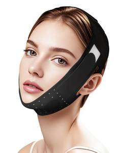 lot 7601 image: V-Line Sculpting Face Mask - Silicone Chin Strap for Jawline Tightening & Double Chin Reduction (23-27 Inches) (Matte Black)