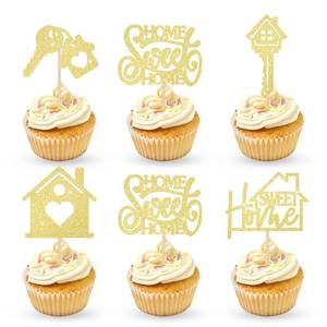 lot 7612 image: Sweet Home Happy Birthday Cupcake Toppers Gold Glitter Party Decoration