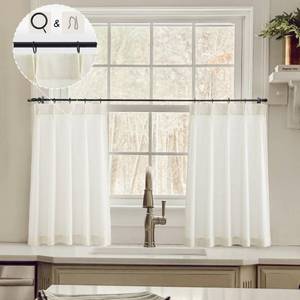 lot 7617 image: Natural Linen Kitchen Curtains 28 inch Length Pinch Pleat Cafe Curtains