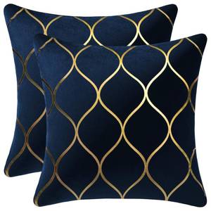 lot 7667 image: DEZENE Gold Velvet Throw Pillow Covers Navy 2 Pack 16x16 Inch Square Decorative Pillow Cases for Bedroom Sofa Couch Living Room