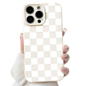 lot 7672 image: NITITOP Compatible for iPhone 16 Pro Max Case Cute Checkered - White