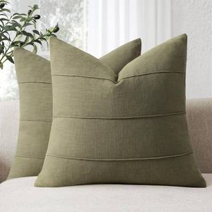 lot 8101 image: ZWJD Christmas Linen Throw Pillow Covers 18x18 Set of 2 Solid Handcrafted Striped Cushion Covers for Bed Soft Xmas Decorative Pillow Covers for Couch Bedroom Living Room Christmas Decor(Olive Green) - Retail $22