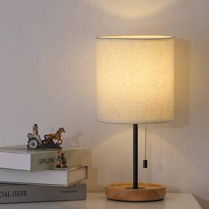 lot 8107 image: CADUKE Modern Table Lamp, Nightstand Desk Lamp, Bedside Lamp with Wood Base and Linen Shade for Living Room, Bedroom, Office, College Dorm - Retail $40