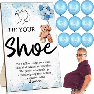lot 8109 image: Roowest 51 Pcs Tie Your Shoe Baby Shower Game Sign,Blue,Bear