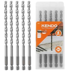 lot 8118 image: KENDO Hammer Drill Bits - Multi-Purpose 14 x 6 Rotary Carbide Drill Bit Set 5-Piece Carbide Tips for Concrete, Brick, Wood, Tile, for DIY Lovers