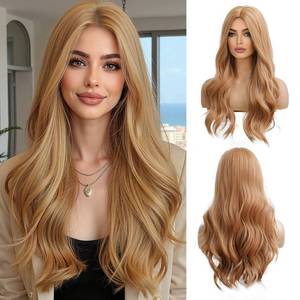lot 8129 image: OUFEI Long Wavy Strawberry Blonde Wigs for Women Natural Synthetic Hair Heat Resistant Wigs for Daily Party Cosplay Wear-24 Inches - Retail $24