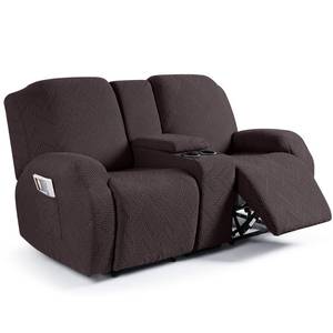 lot 8139 image: Ruaozz Stretch Loveseat Recliner Cover with Console, Chocolate - Retail $60