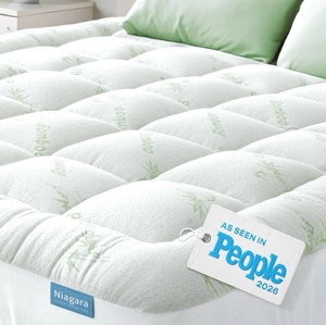 Niagara Sleep Solution Queen Ultra Soft Mattress Topper - Back Pain Relief Rayon Derived from Bamboo, 20" Deep Pocket, Naturally Cooling, Pillow Top Mattress Pad, Perfect for Hot Sleepers, Green